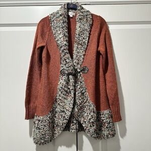 Persisa Womens Burnt Orange Toggle Cardigan Sweater Multi Color Knit Trim Medium